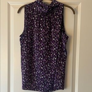 White House Black Market Purple Sleeveless Mock Neck Printed Top